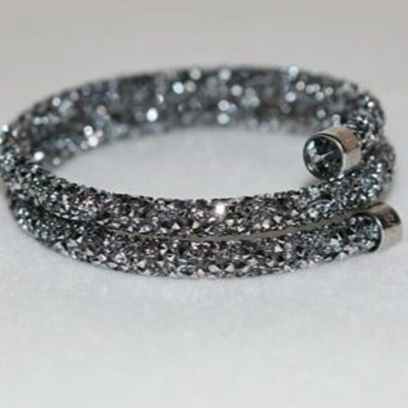Swarovski Stamped Silver/Black Crystal Dust Wrap Bangle Bracelet - Picture 2 of 7